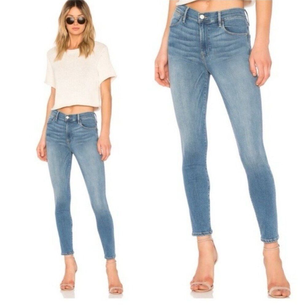 frame denim le high skinny roke High Rise Blue Jeans Stretch 24